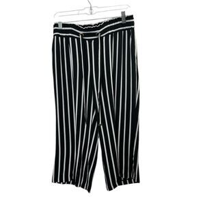 Michael Kors Black & White Stripe Pull-On Semi Sheer Capri Pants Women's Medium